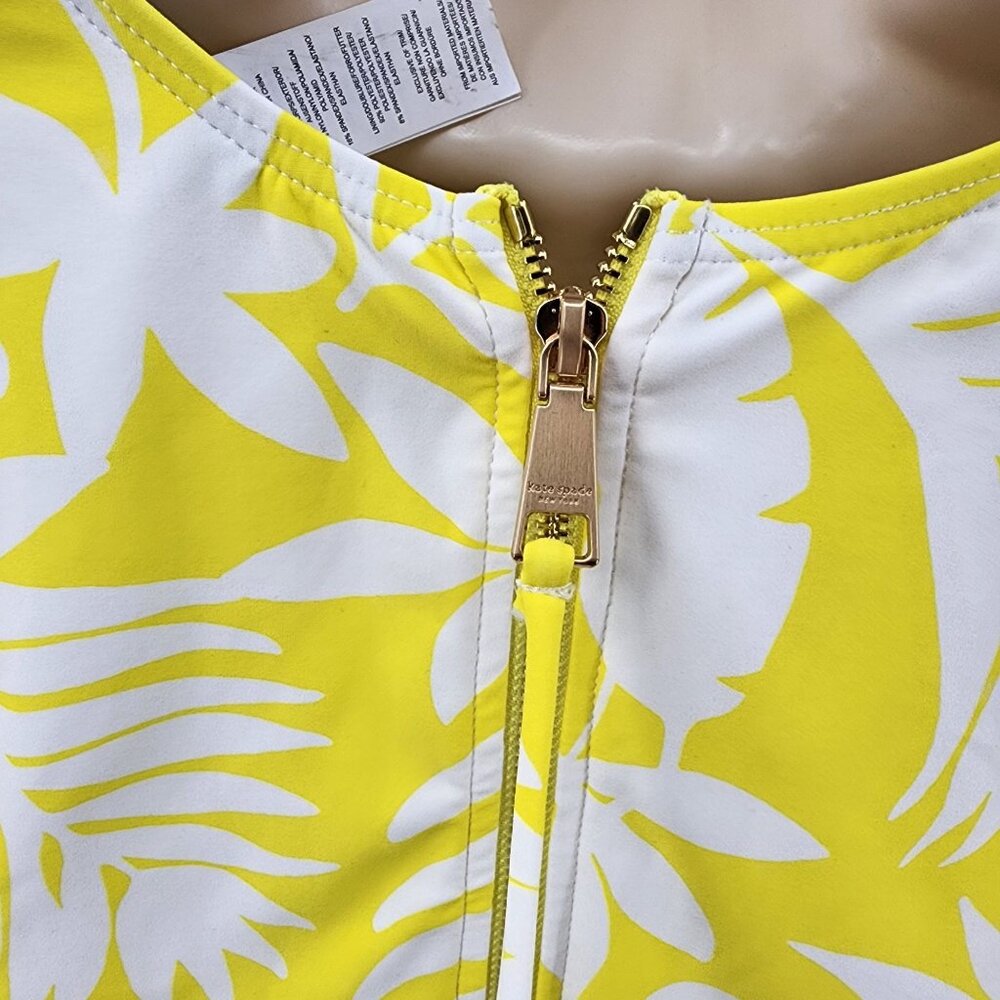 Kate Spade Size XS Yellow White Floral Long Sleeve One Piece Swimsuit - Picture 7 of 9